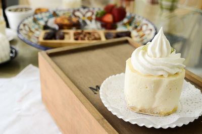 Close-up of cake in plate on table