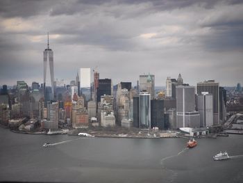 City skyline with skyscrapers in background