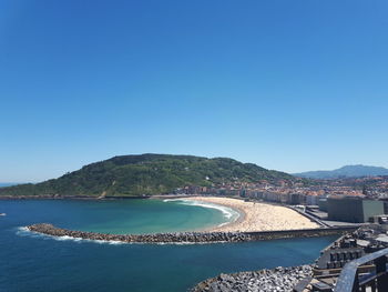 Scenic view of sea against clear blue sky