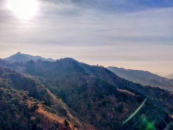 High angle view of mountains against sky