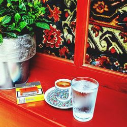 Close-up of tea served on table