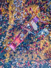 High angle view of multi colored toys