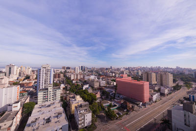 High angle view of cityscape against sky