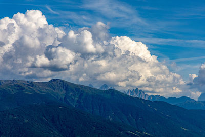 Scenic view of mountains against cloudy sky