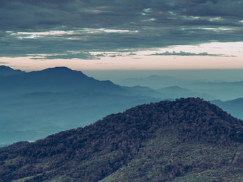 Scenic view of mountains against sky during sunset