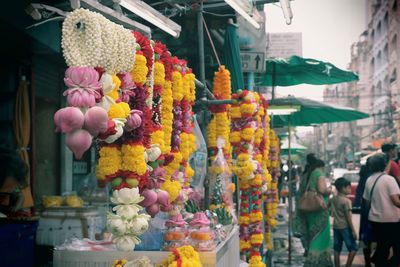 Floral garlands for sale at market