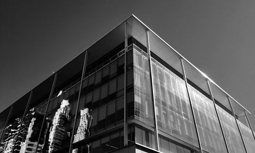 Low angle view of modern building against clear sky