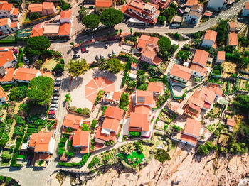 High angle view of buildings in town