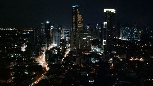 Aerial view of illuminated cityscape