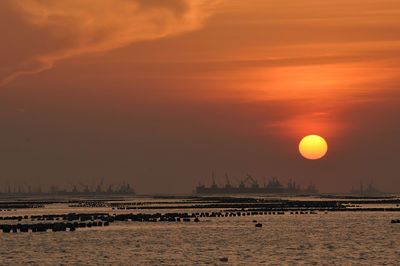 View of city at sunset