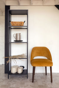 Chair and shelves with decorations