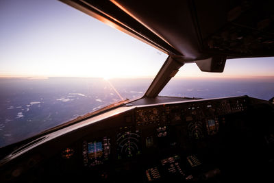 High angle view of cityscape against sky during sunset