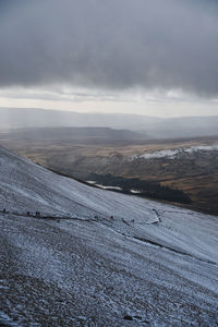 Scenic view of landscape against sky during winter