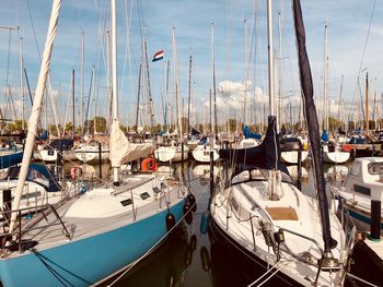 Boats moored in harbor