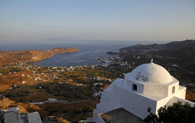 High angle view of buildings against sky