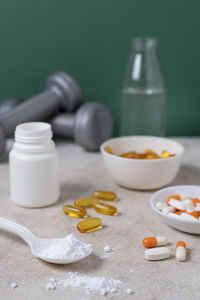 Close-up of medicines on table