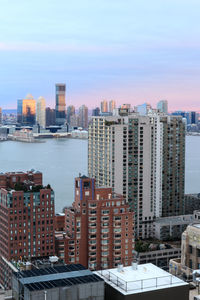 High angle view of city at waterfront