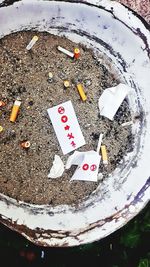 High angle view of cigarette smoking