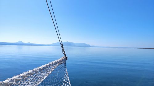 Scenic view of sea against clear blue sky