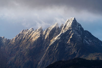 Panoramic view of snowcapped mountains against sky