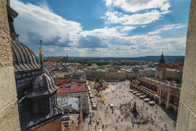 High angle view of buildings in city