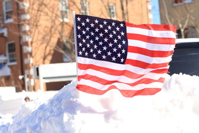 American flag on snow