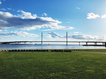 Bridge over river against sky