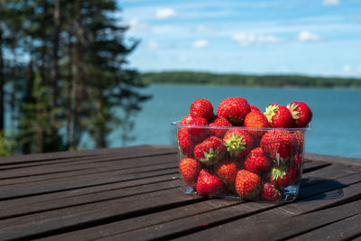 Close-up of strawberries on table