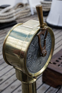 High angle view of engine order telegraph on ship