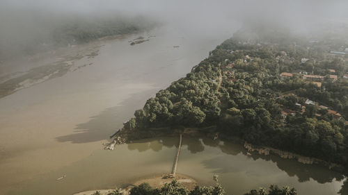 Aerial drone photograph of luang prabang, laos.