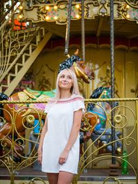 Portrait of young woman in amusement park
