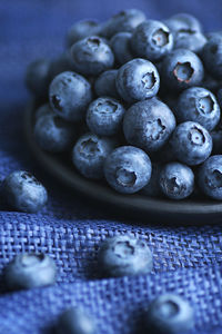 Close-up of blueberries on table