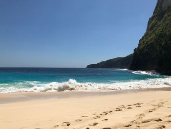 Scenic view of beach against clear sky