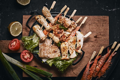 High angle view of food on table