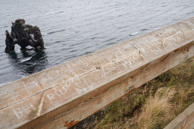 High angle view of wood by sea