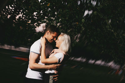 Side view of a couple young woman