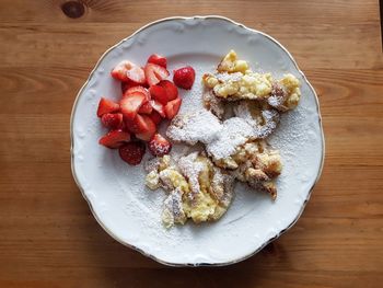 High angle view of breakfast served on table