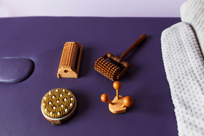 The therapeutic massage bamboo tool set of different spa equipment