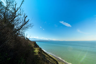 Scenic view of sea against blue sky