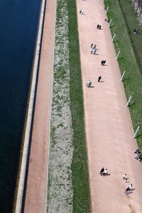 High angle view of people on footpath