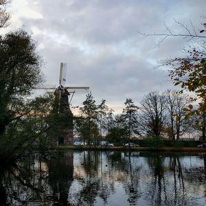 Scenic view of lake against cloudy sky