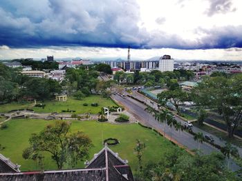 High angle view of cityscape against sky