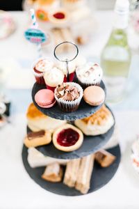 High angle view of cupcakes on table