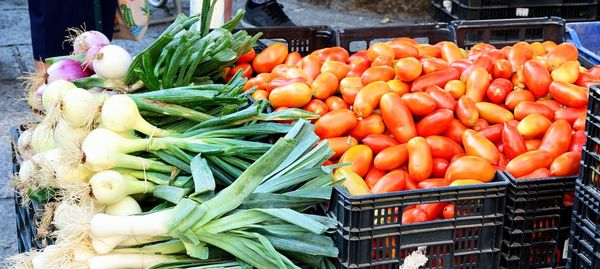 Vegetables for sale at market stall