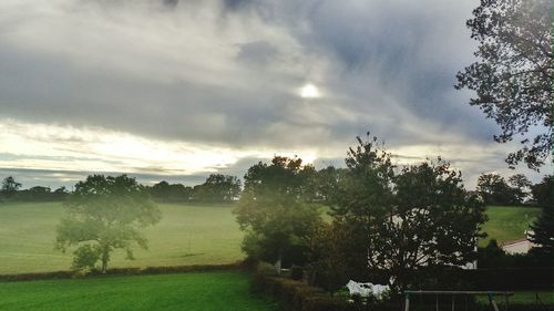 Scenic view of field against cloudy sky