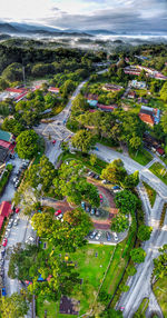 High angle view of street amidst buildings in city