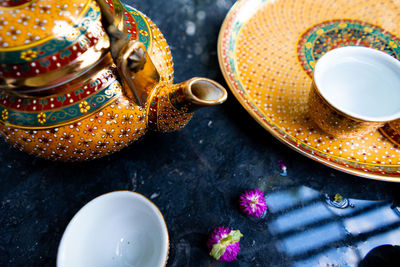 High angle view of coffee on table