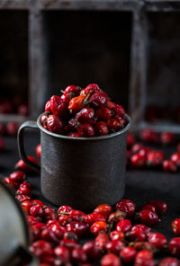 Dried rosehip fruits on the table