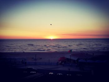 High angle view of beach at sunset