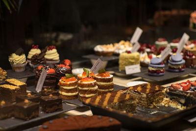 Close-up of cake served on table